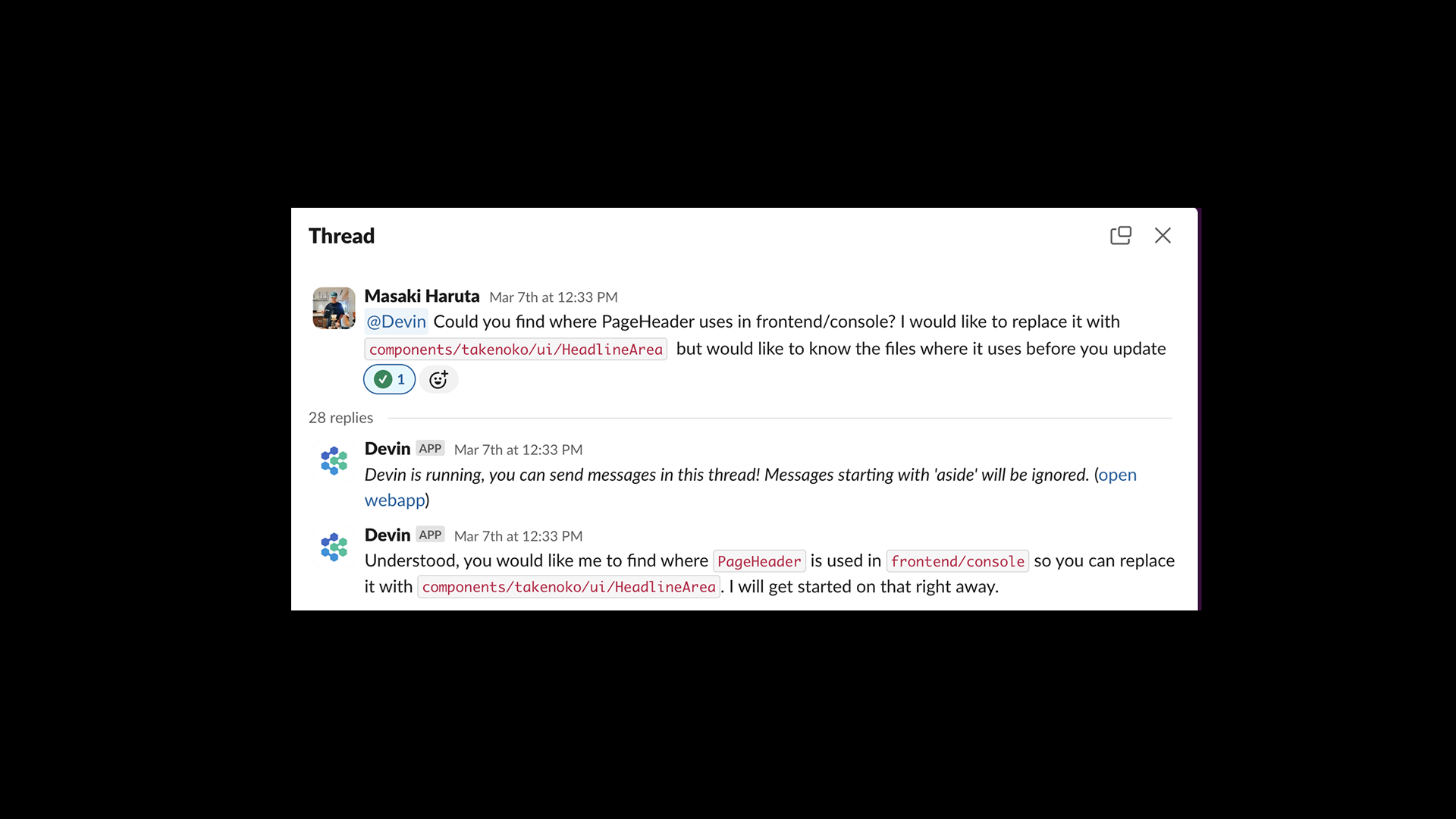 asking devin to replace components with design system one in slack